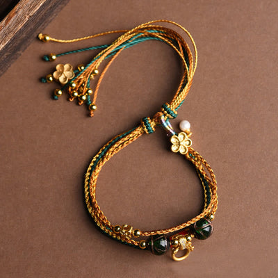 Buddha Stones Tibetan Handmade Rope Liuli Glass Bead Braided Multilayered Healing Bracelet Bracelet BS 4