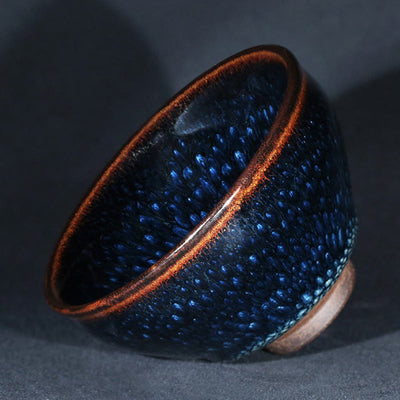 Buddha Stones Handmade Blue Francolinus Spot Chinese Jianzhan Ceramic Teacup Kung Fu Tea Cup Bowl Jian Zhan Tea Cup BS 14
