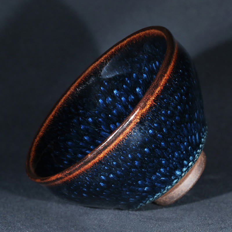 Buddha Stones Handmade Blue Francolinus Spot Chinese Jianzhan Ceramic Teacup Kung Fu Tea Cup Bowl Jian Zhan Tea Cup BS 14