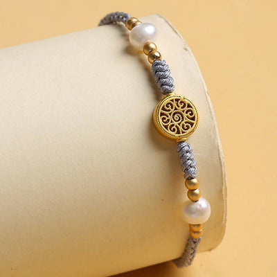 Buddha Stones Copper Coin Fortune Tree Pearl Luck Blue Rope Braided Bracelet Bracelet BS 22