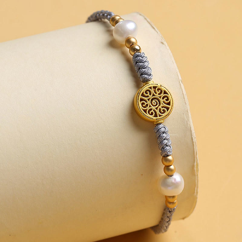 Buddha Stones Copper Coin Fortune Tree Pearl Luck Blue Rope Braided Bracelet Bracelet BS 22