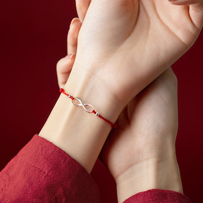 Buddhastoneshop 925 Sterling Silver Endless Knot Protection Luck Red String Bracelet Anklet