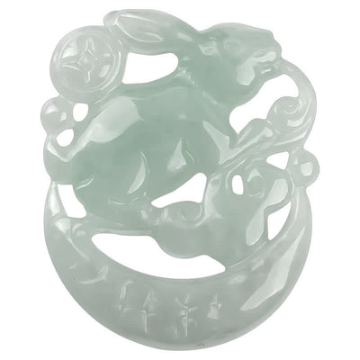 Buddha Stones Year of the Rabbit White Jade Crescent Moon Protection Necklace Pendant Necklaces & Pendants BS 7