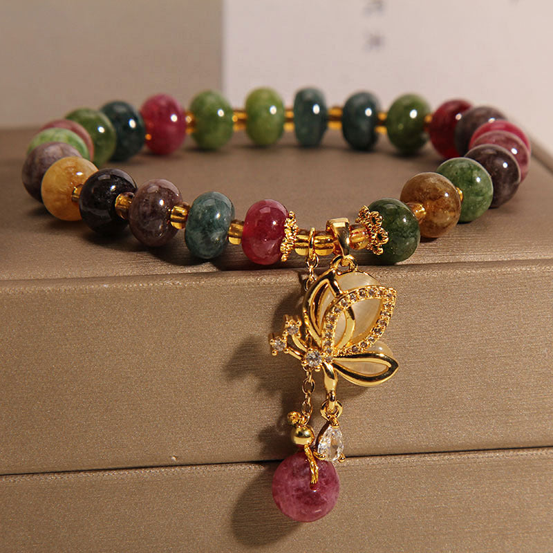 Buddha Stones Colorful Tourmaline Butterfly Charm Wisdom Bracelet Bracelet BS 5