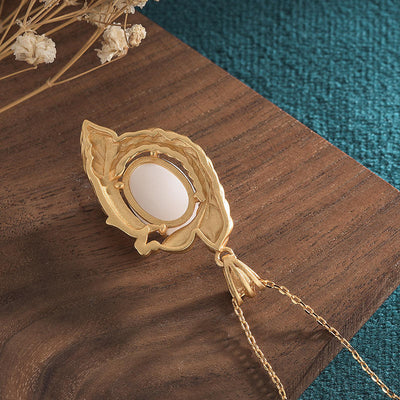 Buddha Stones White Jade Peacock Copper Blessing Necklace Pendant Necklaces & Pendants BS 3