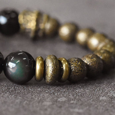 Buddha Stones Rainbow Obsidian Copper Bead Positive Transformation Bracelet Bracelet BS 5