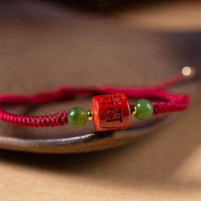 Buddha Stones Tibetan Cinnabar Om Mani Padme Hum Engraved Blessing Braided Rope Bracelet Bracelet BS 3