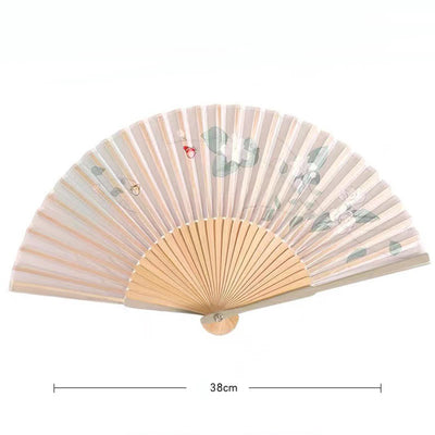 Buddha Stones Lotus Begonia Flower Jasmine Handheld Silk Bamboo Folding Fan 21cm 9