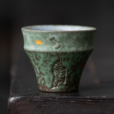 Buddha Stones Small Vintage Style Ceramic Teacup Kung Fu Tea Cup 50ml Cup BS Green 5.6cm*4.7cm*50ml