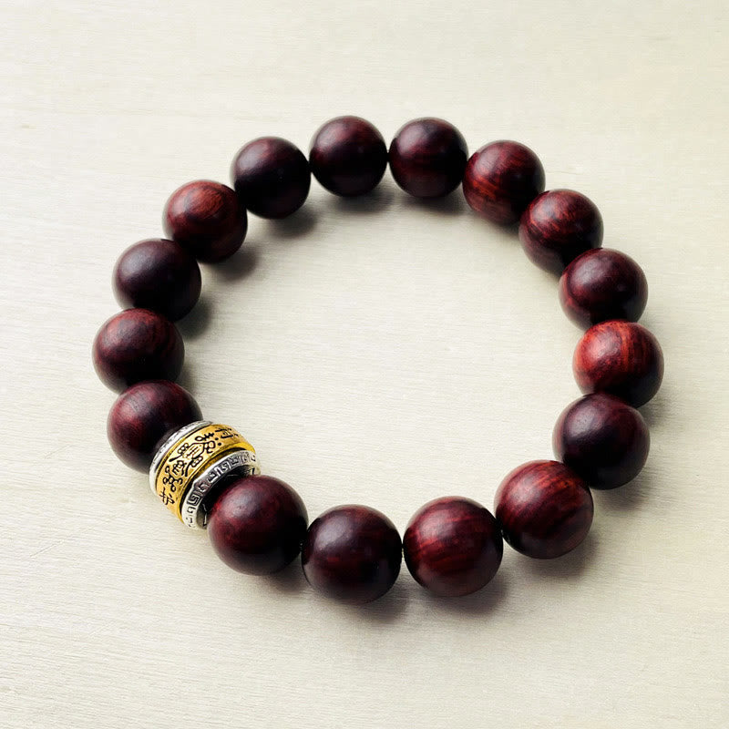 Bracelet de protection amulette Foviel en bois de santal rouge à petites feuilles