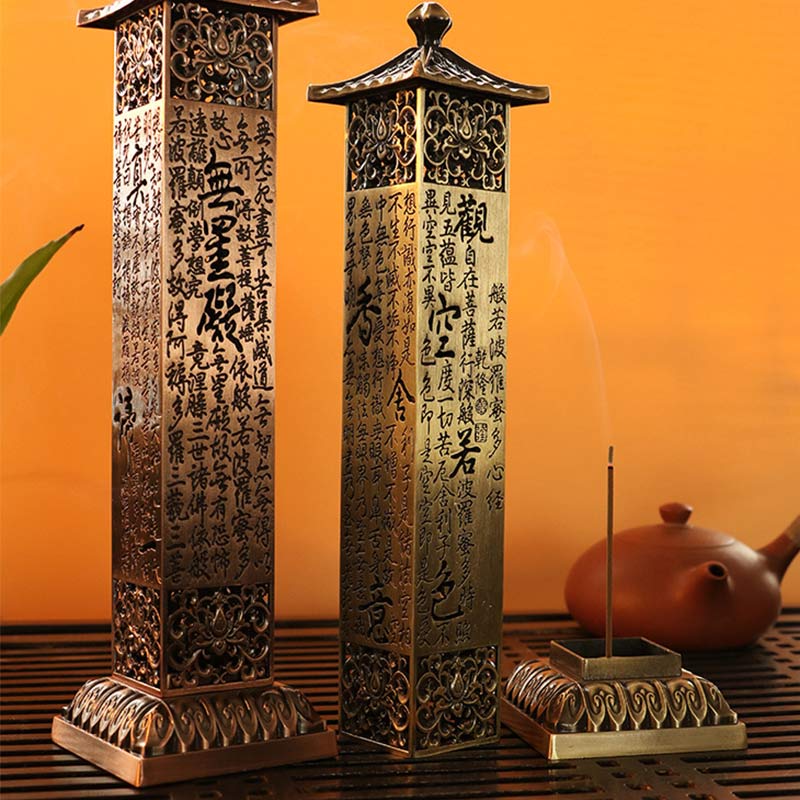 Buddha Stones Heart Sutra Alloy Incense Holder Healing Home Decoration Incense Burner Decorations Incense Burner BS 11
