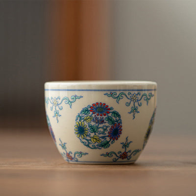 Buddha Stones Koi Fish Arowana Peony Sunflower Ceramic Teacup Kung Fu Tea Cup 60ml Cup BS Sunflower 5.9cm*4.3cm*60ml