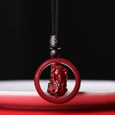 Buddha Stones Cinnabar Om Mani Padme Hum PiXiu Blessing Lucky Bead Necklace Pendant Necklaces & Pendants BS PiXiu Black Rope