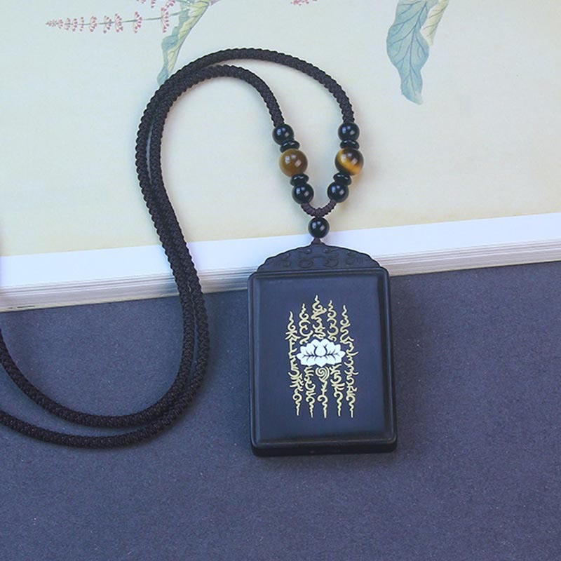 Buddha Stones 999 Sterling Silver Ebony Wood Lotus Inlaid Calm Necklace Pendant Necklaces & Pendants BS 1