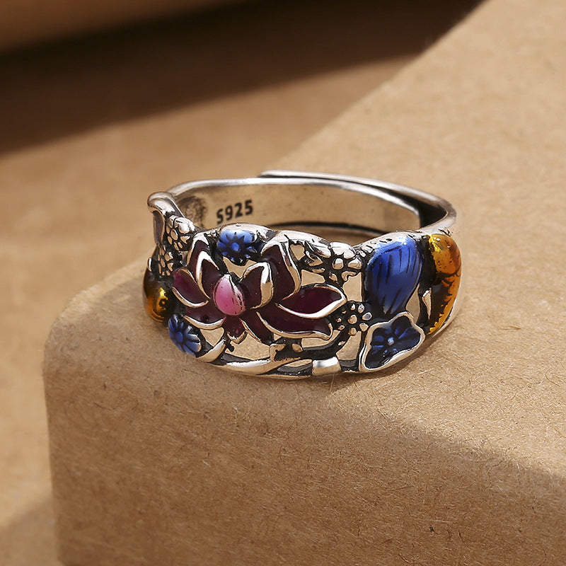 Buddha Stones Koi Fish Lotus Flower Leaf Design Luck Wealth Ring Ring BS 6