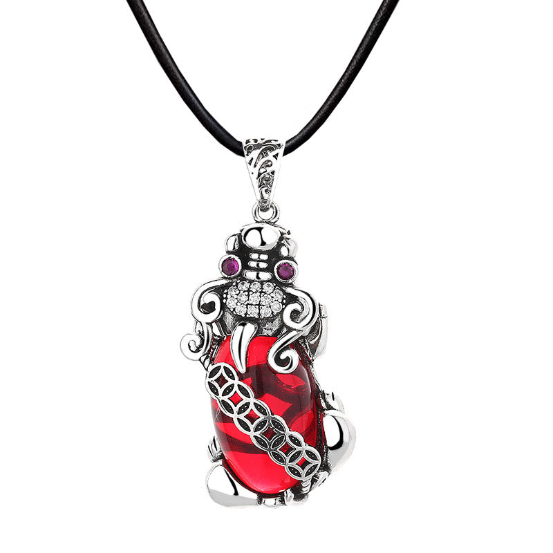Buddha Stones PiXiu Garnet Copper Coin Wealth Luck Necklace Pendant Necklaces & Pendants BS 7