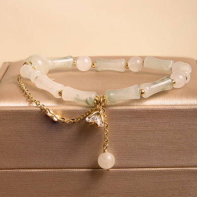 Buddha Stones Tianshan White Jade Bamboo Pattern Luck Blessing Bracelet 8