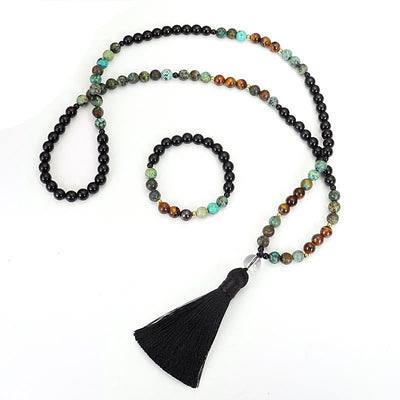 Buddha Stones 108 Mala Beads Natural Stone Tiger Eye Turquoise Protection Strength Bracelet Necklace Bracelet Necklaces & Pendants BS 9