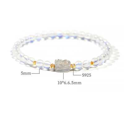 Buddha Stones 925 Sterling Silver Plated Gold Natural Moonstone PiXiu Healing Bracelet Bracelet BS 11