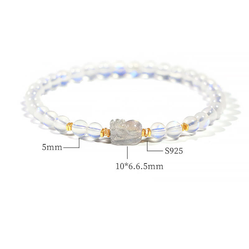 Buddha Stones 925 Sterling Silver Plated Gold Natural Moonstone PiXiu Healing Bracelet Bracelet BS 11