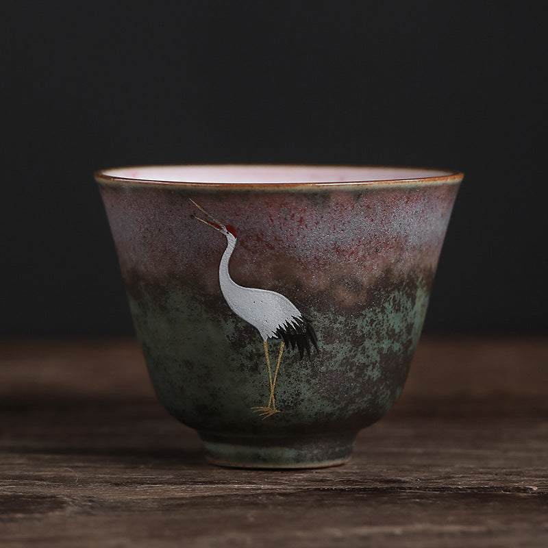 Buddha Stones Auspicious Crane Ceramic Teacup Kung Fu Tea Cup Bowl Cup BS 6.2cm*4.8cm*70ml