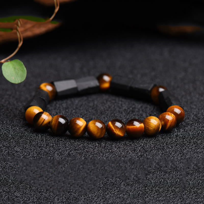 Foviel Natürliche schwarze Turmalin Tigerauge positives Armband