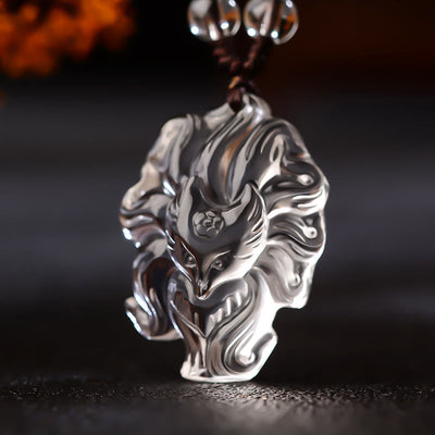 Buddha Stones Natural Amethyst White Crystal Citrine Nine Tailed Fox Luck Necklace Pendant Necklaces & Pendants BS White Crystal(Protection♥Healing) Nine Tailed Fox