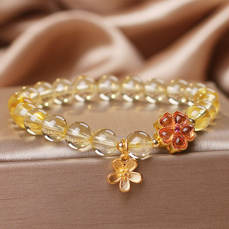 Buddha Stones Natural Citrine Flower Charm Prosperity Protection Bracelet Bracelet BS 3