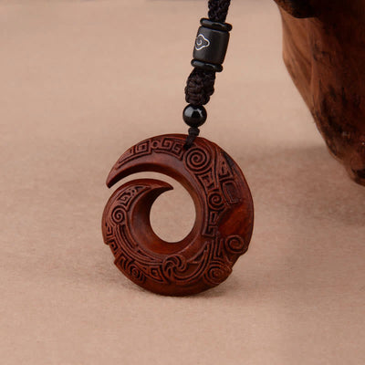 Foviel Small Leaf Red Sandalwood Ebony Wood One's Luck Improves Design Patern Protection Necklace Pendant