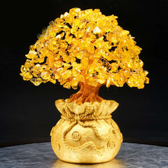 Arbre à monnaie en citrine naturelle Foviel – Ornement en pierres précieuses Feng Shui pour la prospérité