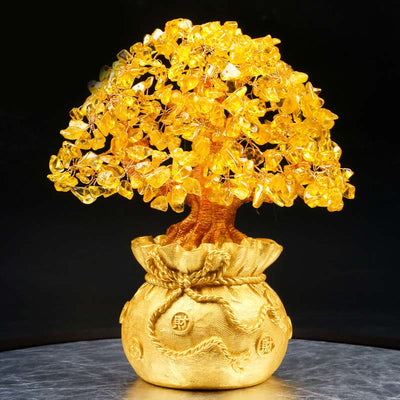 Arbre à monnaie en citrine naturelle Foviel – Ornement en pierres précieuses Feng Shui pour la prospérité