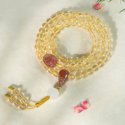Buddha Stones 108 Mala Beads 925 Sterling Silver Natural Citrine Red Agate White Jade Prosperity Charm Bracelet Mala Bracelet BS 5