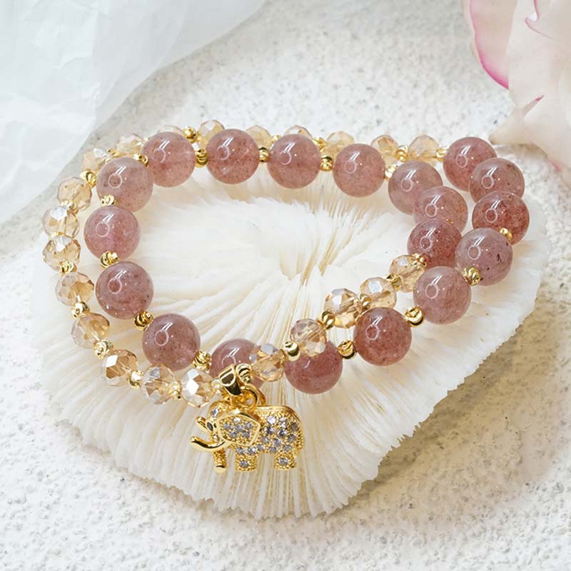 Buddha Stones Rose Quartz Elephant Healing Energy Charm Bracelet Bracelet BS Rose Quartz
