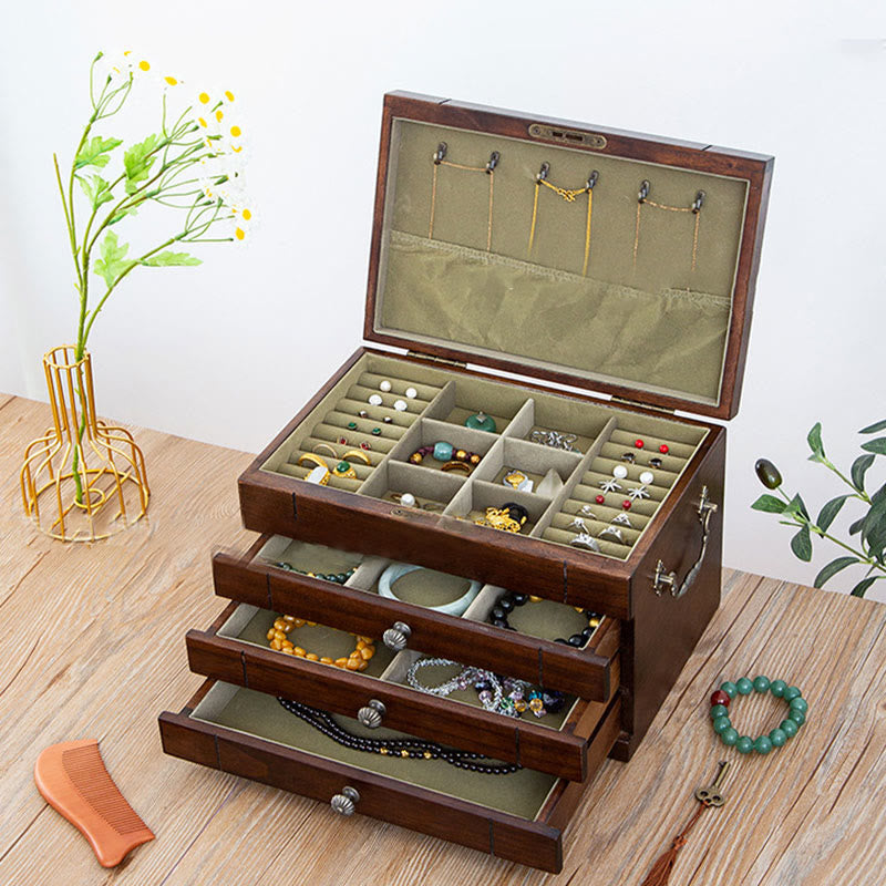 Buddha Stones Retro Solid Wood Jewelry Box Four-Layer Wooden Jewelry Storage Box Jewelry Box BS 7
