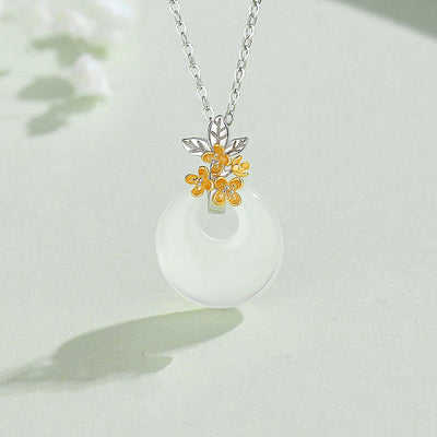 Buddha Stones 925 Sterling Silver Round Chalcedony Twelve Months Flower Harmony Necklace Pendant Necklaces & Pendants BS 18