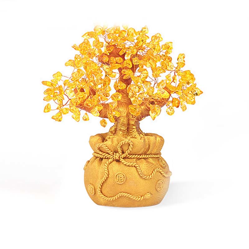 Arbre à monnaie en citrine naturelle Foviel – Ornement en pierres précieuses Feng Shui pour la prospérité