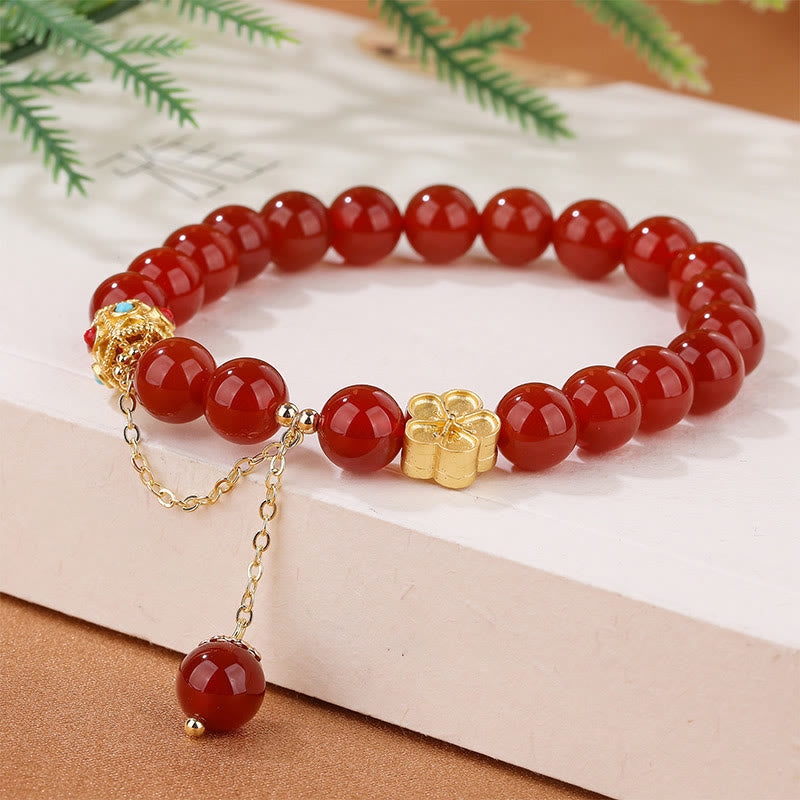 Buddha Stones Natural Red Agate White Agate Peach Blossom Self-acceptance Bracelet Bracelet BS Red Agate(Confidence♥Calm)