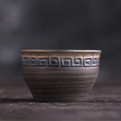 Buddha Stones Simple Brown Striped Texture Ceramic Teacup Kung Fu Tea Cup Bowl Cup BS Texture 7.2cm*4.5cm*90ml