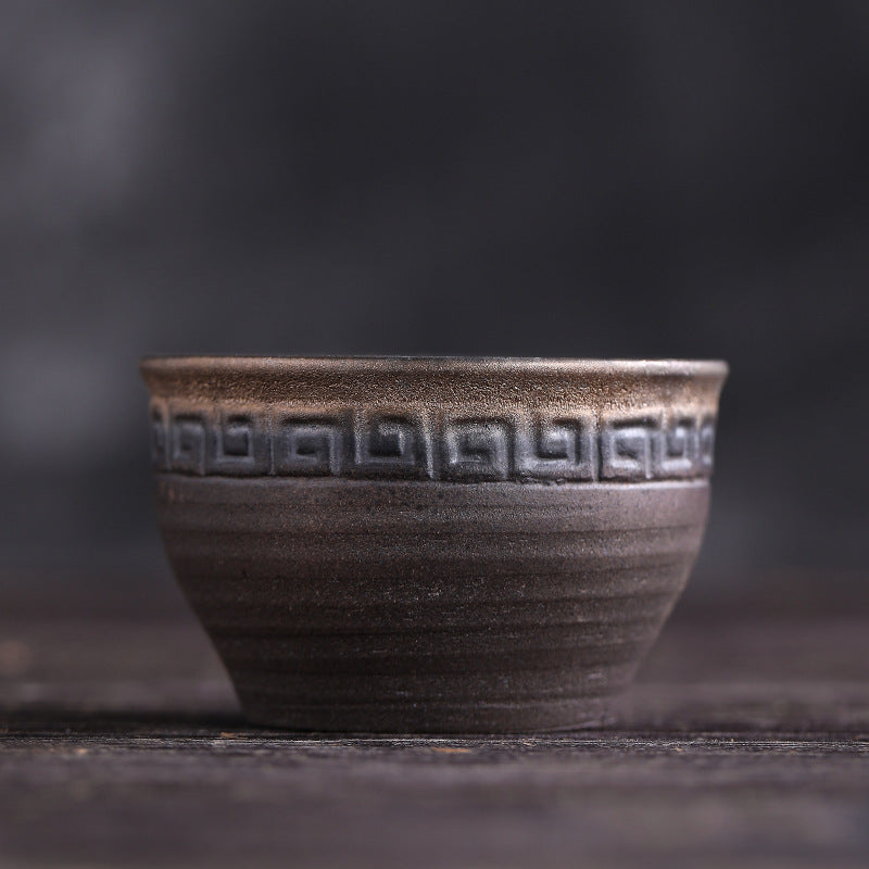 Buddha Stones Simple Brown Striped Texture Ceramic Teacup Kung Fu Tea Cup Bowl Cup BS Texture 7.2cm*4.5cm*90ml