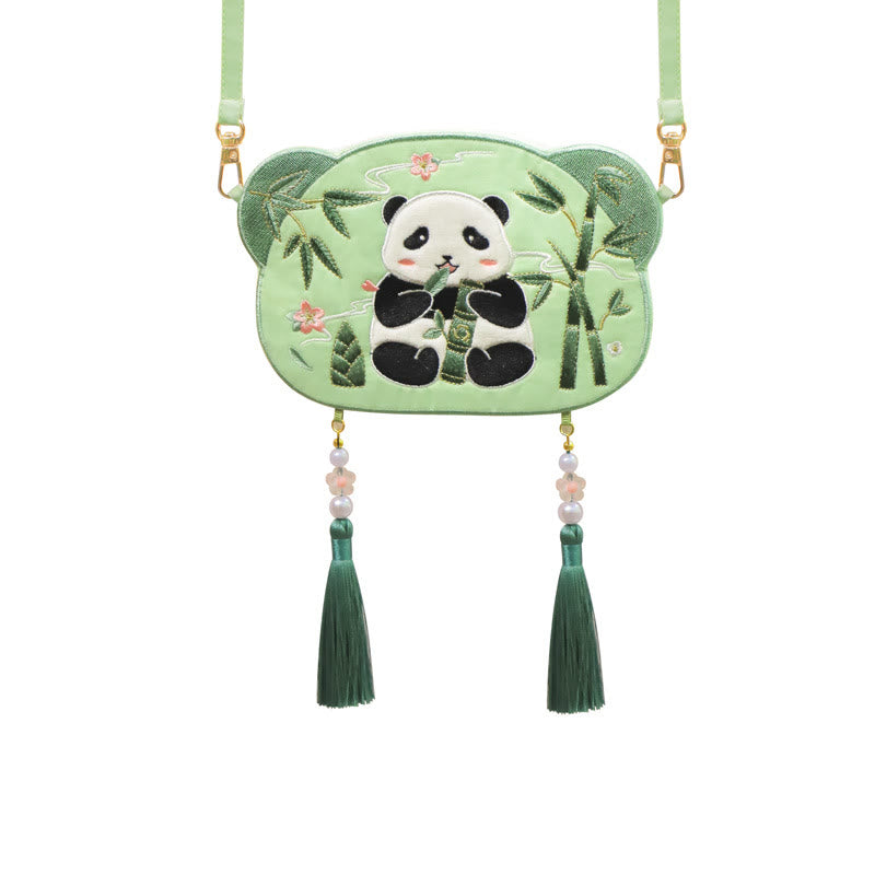 Buddha Stones Embroidery Lucky Panda Cat Shiba Inu Deer Rabbit Fox Flower Cute Animal Hanfu Bag Crossbody Bag Shoulder Bag Bag BS 11