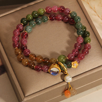 Buddha Stones Multicolored Tourmaline Positive Double Wrap Gourd Charm Bracelet Bracelet BS 5
