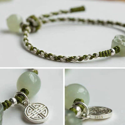 Buddha Stones Handmade Plum Blossom Flower Jade Luck Prosperity Braided Bracelet Bracelet BS 4