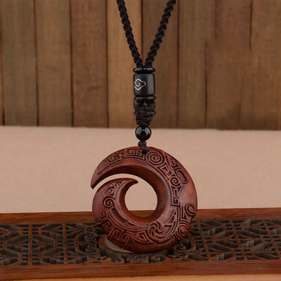 Foviel Small Leaf Red Sandalwood Ebony Wood One's Luck Improves Design Patern Protection Necklace Pendant