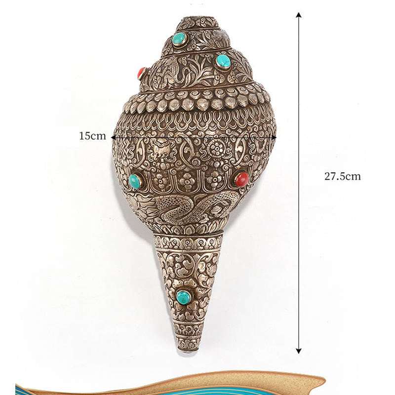 Buddha Stones Tibetan Handmade Natural Shankha Engraved Eight Auspicious Symbols Conch Shell Lucky Home Decoration Decorations BS 13