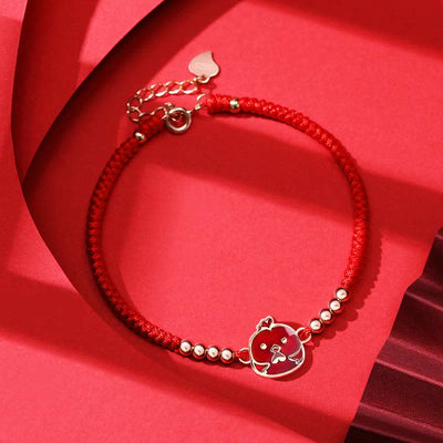 Buddha Stones 925 Sterling Silver Chinese Zodiac Luck Faith Discolor Red String Bracelet Bracelet BS Rooster(Wrist Circumference 15-18cm)