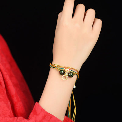 Buddha Stones Tibetan Handmade Rope Liuli Glass Bead Braided Multilayered Healing Bracelet Bracelet BS 7