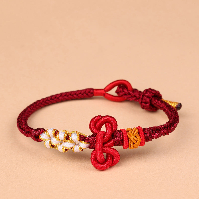 Buddha Stones Handmade Wenchang Knot Luck Strength Braided Rope Bracelet Bracelet BS Dark Red(Wrist Circumference 14-15cm)