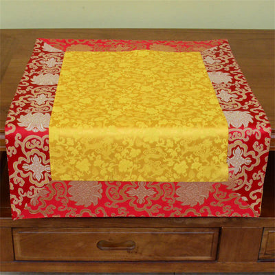 Buddha Stones Brocade Prayer Altar Flower Vajra Dragon Pattern Auspicious Symbols Table Runner Prayer Altar BS Red&Yellow Dragon 70*70cm
