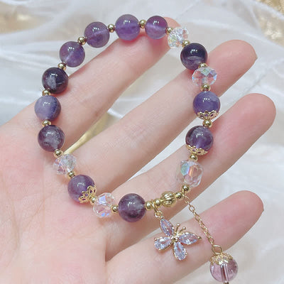 Foviel Natürliche Amethyst Kristall Spirituelle Schmetterling Charm Armband