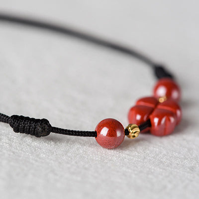 Buddha Stones Four Leaf Clover Cinnabar Blessing Calm String Bracelet Anklet Bracelet BS 24